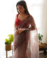 Light Flower Onion Pure Organza Saree